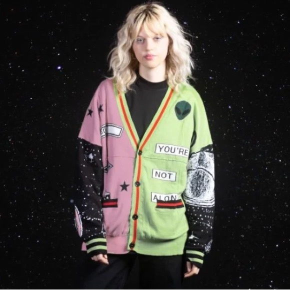 SPIRIT JERSEY Unisex Out Of This World Alien Galaxy Print Sweater Cardigan M - Picture 14 of 16